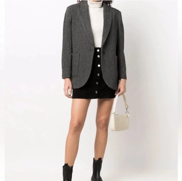 BA&SH Dora Lady Skirt Corduroy Cotton Blend Button Front Mini Black Skirt(8) - Picture 3 of 12